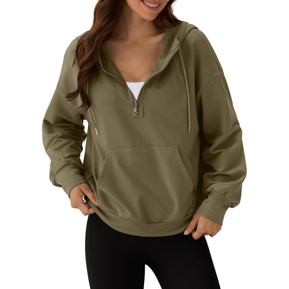 Women's Cropped Hoodie Half Zip Oversized Lightweight Sweatshirt Casual